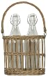 Hand Woven Grey Brown Willow Basket with 2 Glass Water Bottles, Bottle = 12"H, 36oz