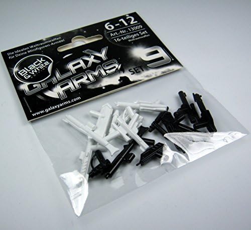 GALAXYARMS 16 pcs Weapon Set (Set 9): Space Weapons 8 Different Black and White Blasters for your LEGO minifig army NEW!