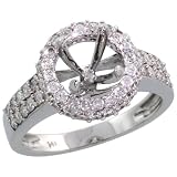 14k White Gold Semi-Mount Diamond Ring, w/ 0.83 Carat Brilliant Cut Diamonds, 1/2 in. (12mm) wide