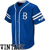 MLB Men's Brooklyn Dodgers Cooperstown Heater Short Sleeve Synthetic Button Front Jersey (Deep Royal/White, Large)