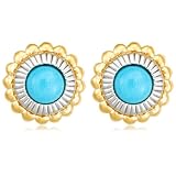 14k Yellow Gold Electroform Turquoise Sunflower Earrings