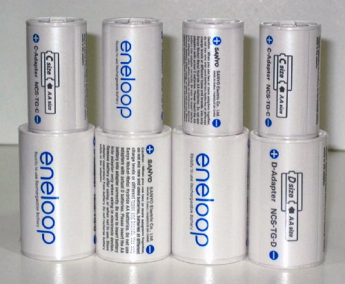 Sanyo Eneloop Spacer Pack: 4 Pack of C-size and 4 Pack of D-size Adapters [Hassle Free Packaging]