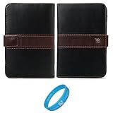 Black / Brown Executive Leather Book-Style Portfolio Jacket Carrying Case Cover for Motorola Droid XYBOARD 10.1-inch Tablet (Motorola XOOM 2) Android 3.0 Honeycomb Tablet + SumacLife Wisdom Courage Wristband