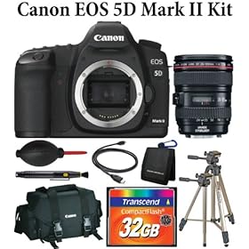 Canon EOS 5D Mark II (Body) + Canon EF 24-105mm f/4L IS USM Zoom Lens + Canon 2400 Digital SLR Camera Case - Gadget Bag + Transcend 32 GB 133x CompactFlash Memory Card + Dust Blower + Lens Pen Cleaning System + Card Reader + Cleaning Kit