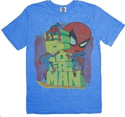 Junk Food Spiderman Climbing Blocks Blue Adult T-Shirt Tee