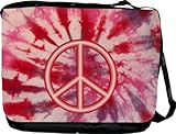 Peace Logo on Red Tye Die Design Messenger Bag - Book Bag - School Bag - Reporter Bag ***with matching Neoprene Pencil Case*** -School Bag - Reporter Bag - Unisex - Ideal Gift for all occassions!