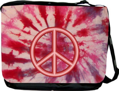Peace Logo on Red Tye Die Design Messenger Bag - Book Bag - School Bag - Reporter Bag ***with matching Neoprene Pencil Case*** -School Bag - Reporter Bag - Unisex - Ideal Gift for all occassions!