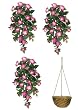 Three 32" Artificial Petunia Hanging Flower Bushes, with One Hanging Basket (11" Diameter),