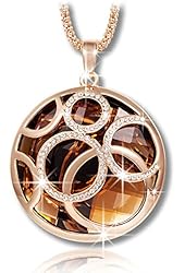 Qianse *Golden Life* Classic Rolling Ball Round Brown Austrian Crystal Pendant Necklace with Rose Gold Long Chain*Mother's Day Gifts