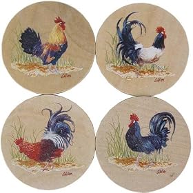Roosters Motif French Country Look Set of absorbent stone coasters by CE
