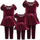 Rare Editions Girl 4-6X 2-Piece BURGUNDY-RED VELVET CAVIAR BEADED BUBBLE SKIRT Special Occasion Party Dress-Legging/Pants Outfit Set