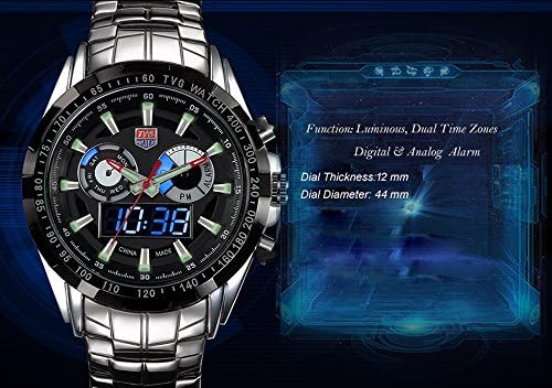 Ivaee TVG 100M Waterproof Mens Dual Time Display Sports Digital Quartz Watch(Black)