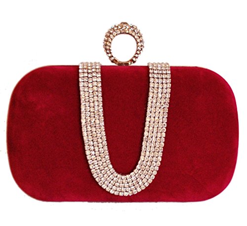 Chicastic Suede Velvet Rhinestone Stud One Ring Knuckle Duster Evening Cocktail Clutch Bag