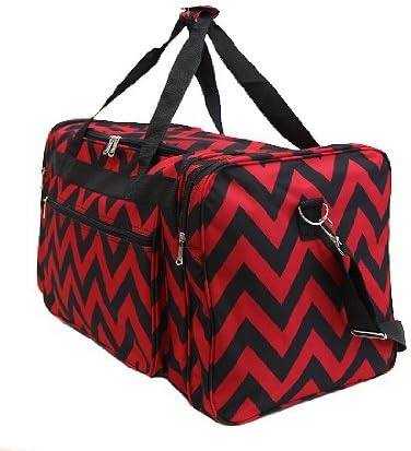 21.5" Chevron Microfiber Duffel Bag with Pockets and Adjustable Strap (Black/Red)