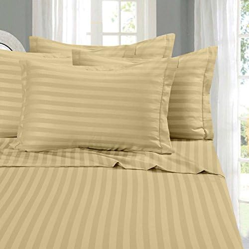 Fortune Linens COLLECTION 100% brushed microfiber 1800 series bed sheet set with matching pillowcase, deep pockets, SATISFACTION GAURANTEED Stripe 4pc Sheet Set Queen Sleeper Sofa Bed Beige