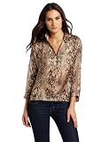 aryn K Women's Long Sleeve Snake Print Blouse, Mocha/Snake, Small