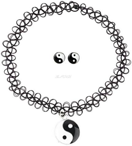 Yin Yang Choker Necklace with Yin Yang Botton Earrings, Jewl:YYCBE