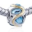Pugster Golden Accent Heart March Birthstone Charm Bead Fits Pandora Bracelet