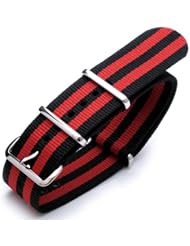 20mm G10 Nato James Bond Heavy Nylon Strap Polished Buckle - J03 Double Black & Red