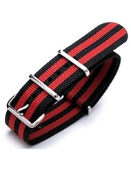 19mm G10 Nato James Bond Heavy Nylon Strap Polished Buckle - J03 Double Black & Red