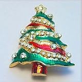 Swarovski Crystals Christmas Pin Jewelry Candy Cane Brooch Red White Green FREE SHIP! FREE Valentines Bag! Navidad Joyas