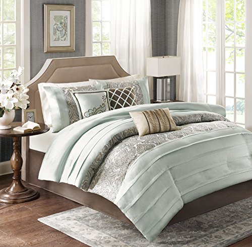 Madison Park Bryant 7 Piece Comforter Set, Queen, Blue