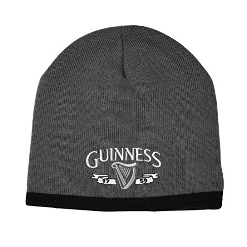 Guinness Beanie Hat with Silver Logo and Black Trim, Grey Colour