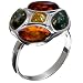 Certified Genuine Multicolor Amber and Sterling Silver Palette Ring