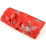 Silky Jewelry Roll / Cosmetic Roll Travel Pouch with Floral Dragon Print Embroidering - Mixed Colors