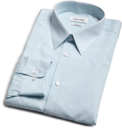 Calvin Klein Mens Bermuda Dress Shirt, Blue, 16.5/34-35