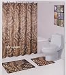 15 pc. Printed Bath Mat Set / Fabric Shower Curtain / Fabric Covered Hooks - "MOSS" BROWN