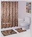 15 pc. Printed Bath Mat Set / Fabric Shower Curtain / Fabric Covered Hooks - "MOSS" BROWN