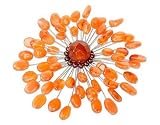 Orange Garnet and Carnelian Brooch, 'Sunflower' 4 W 1 L