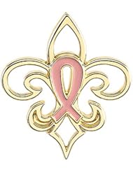 14K Yellow Gold Fleur de Lis Breast Cancer Awareness Pin -- LIFETIME WARRANTY
