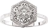 14 Karat White Gold Moissanite Fashion Filigree Vintage Design Ring