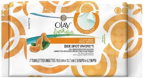 Olay Fresh Effects Clear Skin See Spot Swipe Oil-Reducing Wet Cloths for Acne-Prone Skin, Citrus/Mint-7 ea