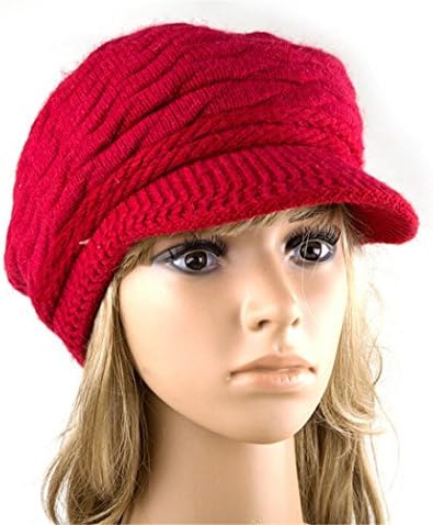 Women's Cable Knit Visor Hat with Flower Accent Black Color