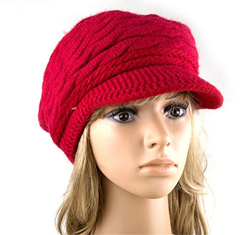 Women's Cable Knit Visor Hat with Flower Accent Black Color