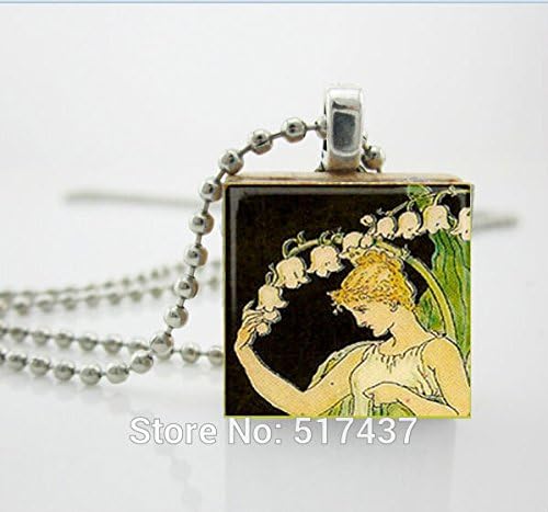 Pretty Lee Scrabble Jewelrylady Lily Of The Valley -Necklaces Pendants Vintage Silver Ball Chain Necklacescrabble Necklace