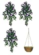 Three 32" Artificial Petunia Hanging Flower Bushes, with One Hanging Basket (11" Diameter),