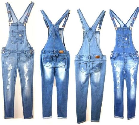 New Women Denim JEANS Overall Destroy Long Skinny Pants Jumper Ripped Distressed