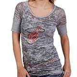 Touch by Alyssa Milano Miami Heat Ladies Gray Burnout T-shirt with Crystals (Large)