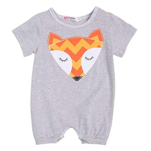 Baby Boys Girls Short Sleeve Cute Cartoon Fox Romper