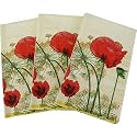 3 Packs of Novelty Floral Design Print Guest Towels or Buffet Napkins, Pack of 15, Poppy
