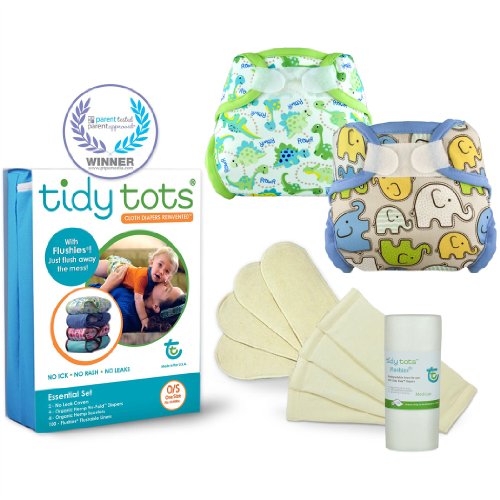 Tidy Tots Cloth Diaper Essential Set (One Size 10-40 lbs)-Dinosaur and Elephant