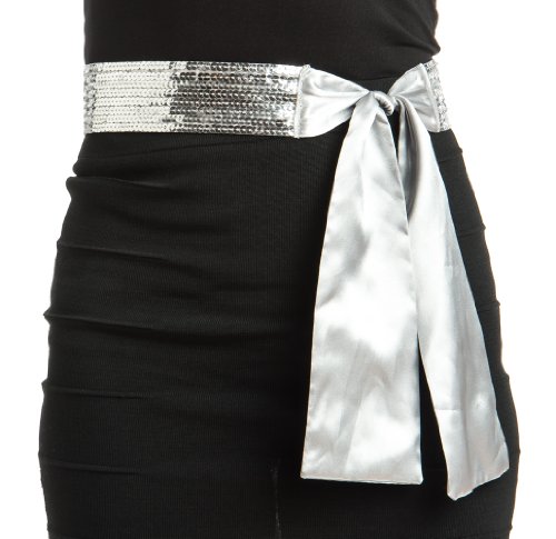 Womens Glamorous Sequin Sequence Fashion Sash Silver Medium/Large