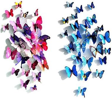 Popular PVC Three-Dimensional Simulation Butterfly Wall Stickers Wall Art Decals(Assorted Colours)(12 Pcs) Pink
