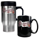 Atlanta Braves Primary Logo Stainless Steel Travel Mug and Black Ceramic Mug Set