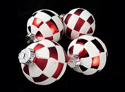 Pack of 4 Peppermint Twist Shatterproof White & Red Check Christmas Ornaments