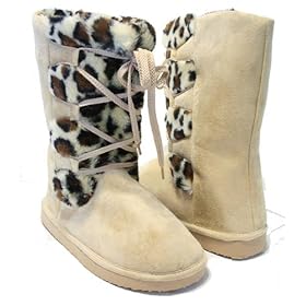 Cheetah Fur Sheepskin Shearling Boots with Ties